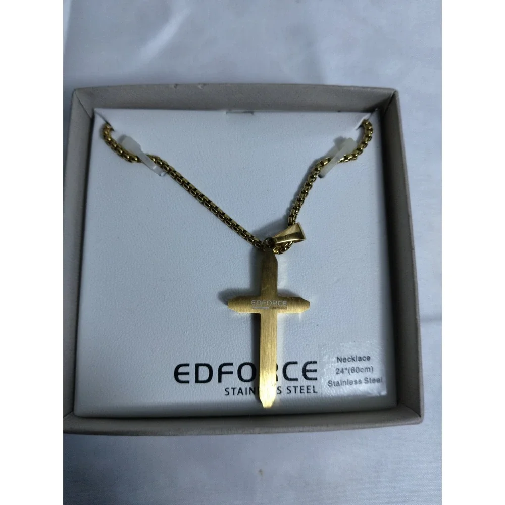 Esforcé Stainless Steel Gold Toned Cross Necklace With Cross‎ Pendant